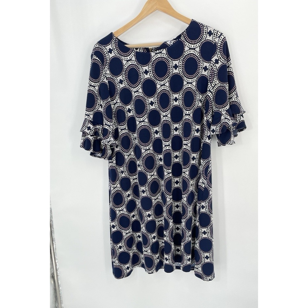 RN Studio By Ronni Nicole Plus 24W Dress Blue Geometric Textured Ruffled Sleeves